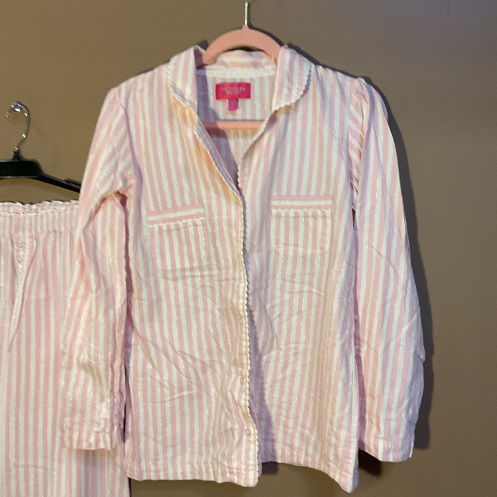 Victory Secret Pink and White Striped Pajama Set SP Long